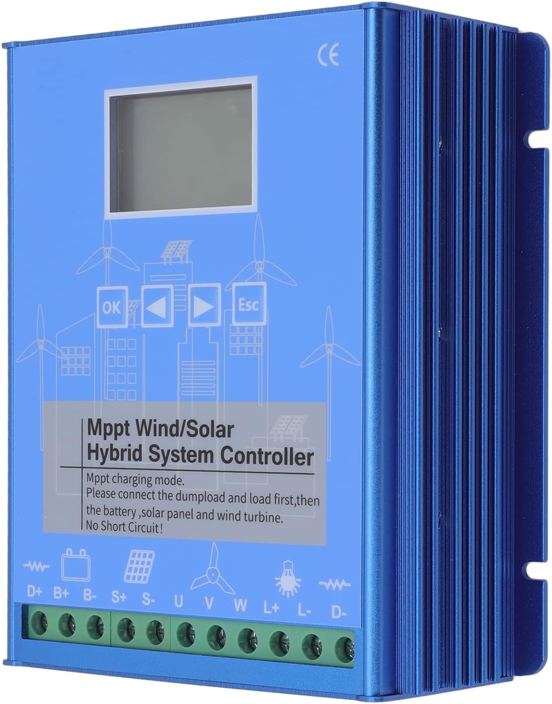 Wind Solar Hybrid Controller, 12V 24V MPPT Boost Charging LCD Display, Multifunctional Wind Energy Controller for Off Grid System (GPI-1010K)