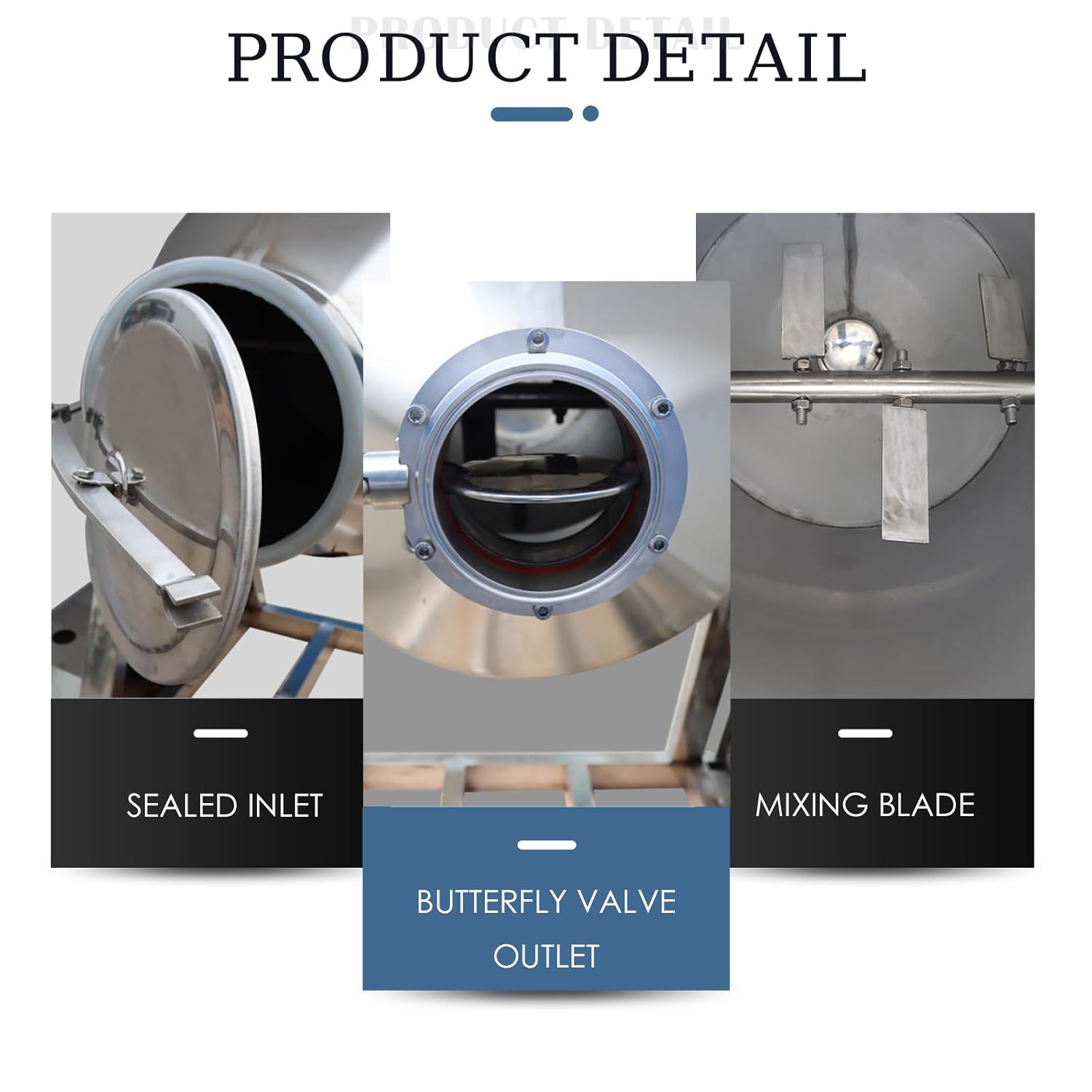 Dry Powder Mixer 60L Powder Mixer Blender Machine 360°Rotation Stainless Steel Powder Mixing Machine Granule Food Powder Drum Mixer Machine 110V 3KW