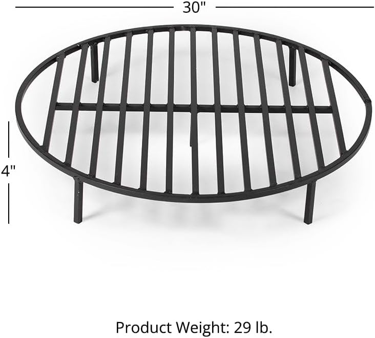 TITAN GREAT OUTDOORS Ash & Ember Round 30in Fire Pit Grate, Heavy Duty 1/2in Steel Elevated Log Wood Pit Grate, Burning Fireplace and Firepits