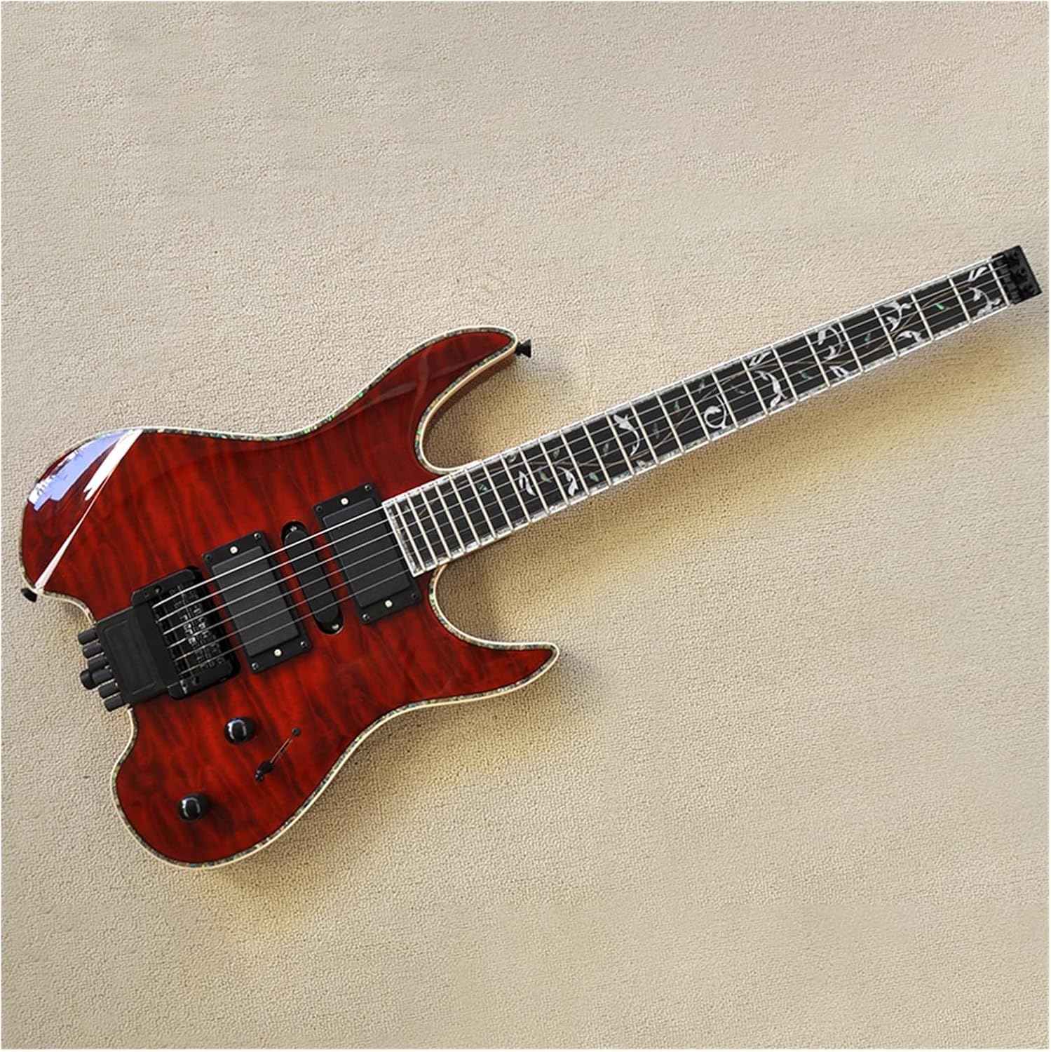Easy to Carry Red 39 Inches Headless Electric Guitar with Basswood Body Rosewood Fretboard Professional Headless Guitar