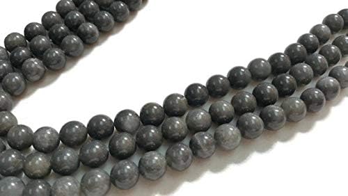 13 inch natural beads strand of 8-9mm smooth round gray quartz gemstone beads for DIY jewelry - necklace, bracelet, earring, ring.