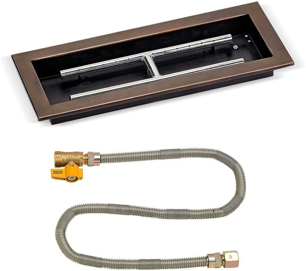 American Fire Glass Match Light Fire Pit Kit with Oil Rubbed Bronze Rectangular Bowl Pan (OB-AFPPMKIT-N-18), 18x6 Inch, Natural Gas (NG)