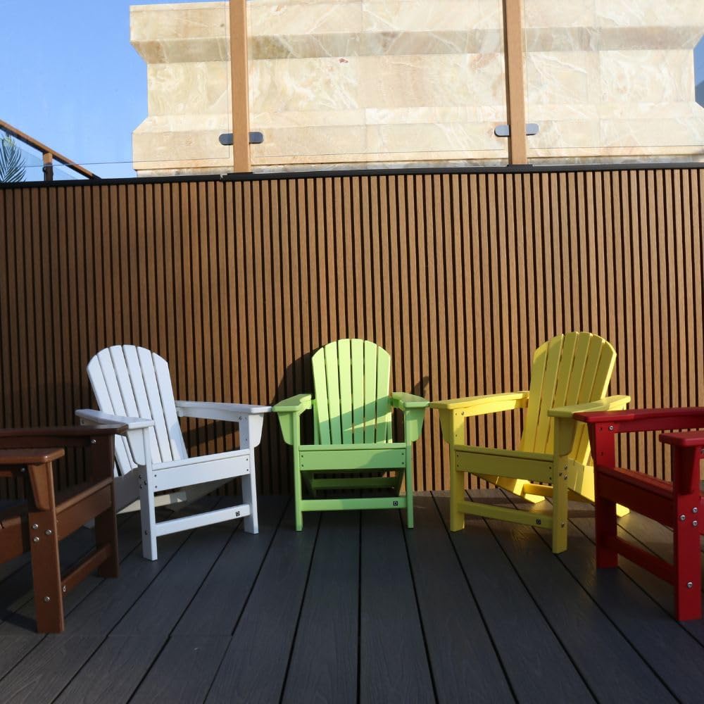 NewTechWood Child Adirondack Patio Chair Weather Resistant, Easy Installation, Widely Used in Outdoor, Fire Pit, Deck, Lawn, Outside, Garden Chairs (Ivory)