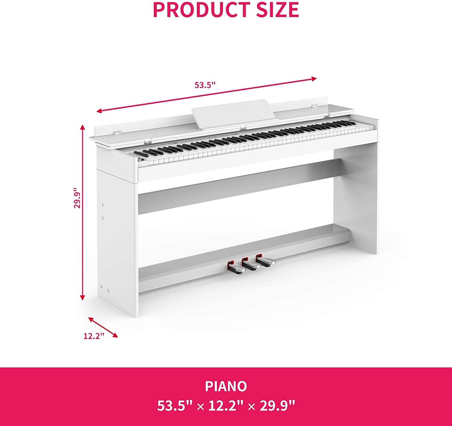88-Key Weighted Digital Piano, Electric Upright Piano with 3-Pedal Unit Board, LCD Screen, Multi-Functional Full Size Keyboard and Power Adapter for Beginner/Adult (White(without Piano Bench))