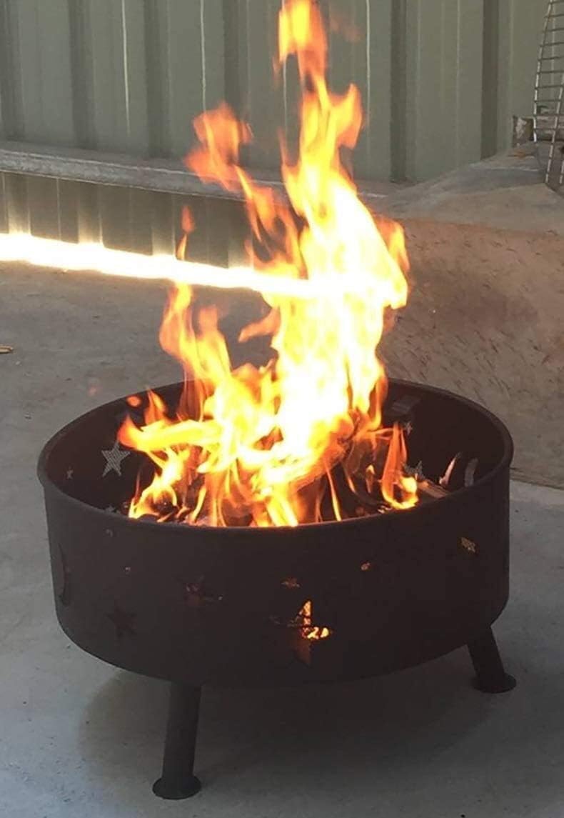 Fire Pits Outdoor Wood Burning Round Fire Pit - Outdoor Bronze Fire Pit Metal Poker Iron,Mesh Ember and Spark Guard Screen Cover Household with Cover BBQ Cooking for Outside Camping Backyar