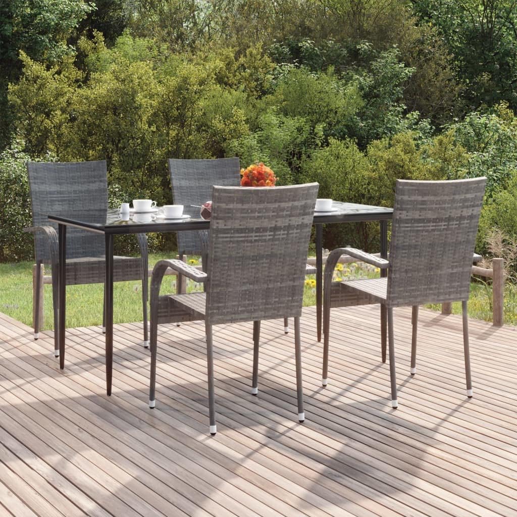 Furniture Sets 5 Piece Patio Dining Set Gray Poly Rattan,Versatile Patio Dining Set: WeatherResistant Rattan Chairs with Tempered Glass Tabletop Garden Conversation Sets