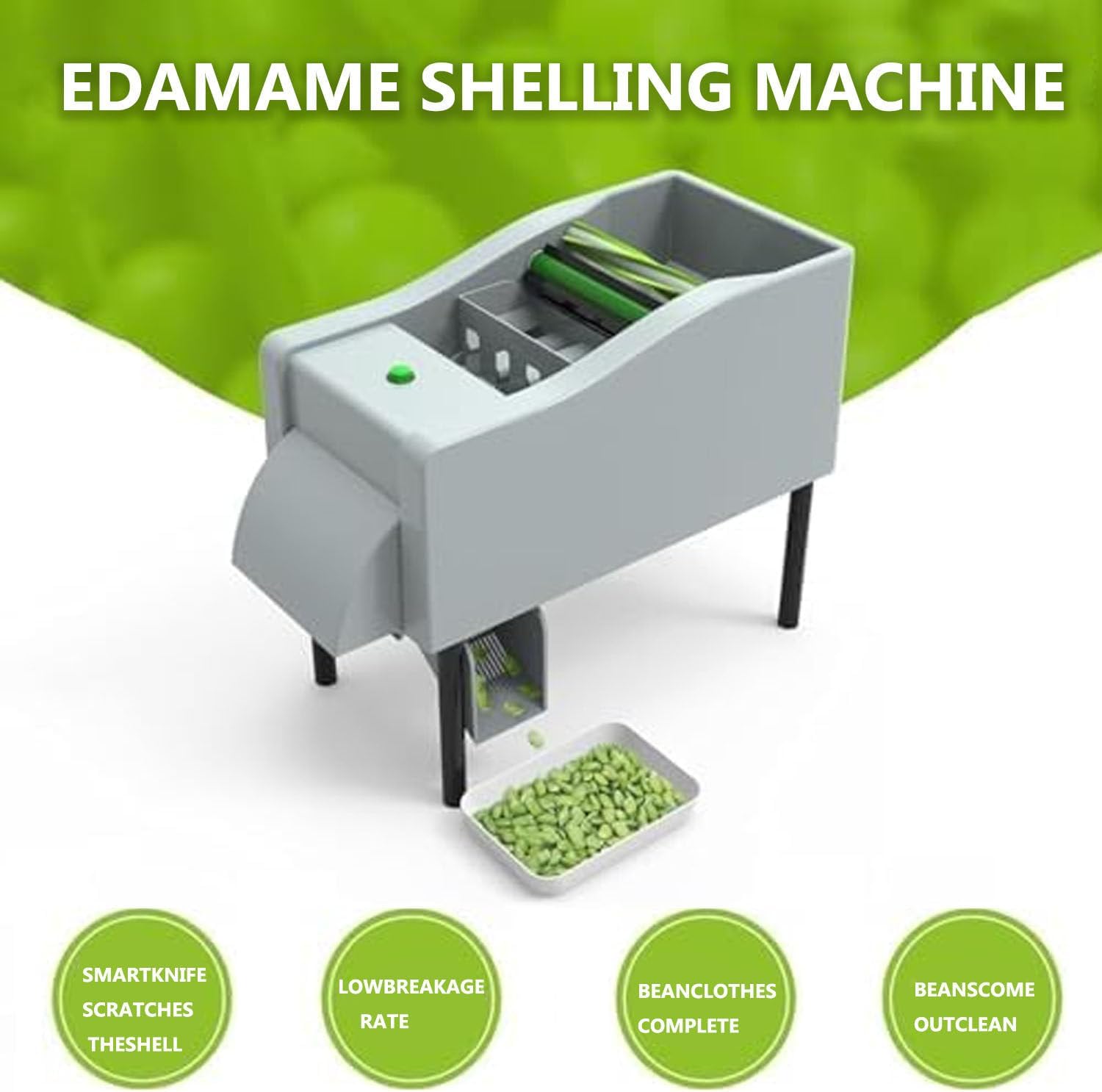 Commercial Pea Sheller Machine,Electric Bean Peeling Stripper with Double Drum,22lbs/H Output,Stainless Steel Semi-Automatic Sheller for Peas/Soy/Edamame