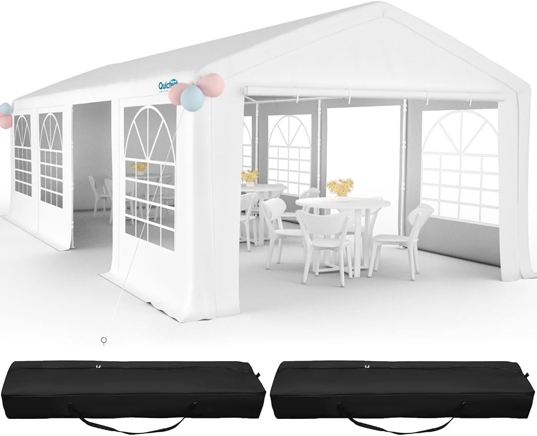 Quictent 13x26ft Party Tent Heavy Duty Outdoor Gazebo White Party Wedding Tent Canopy Shelter Carport with 4 Carry Bags