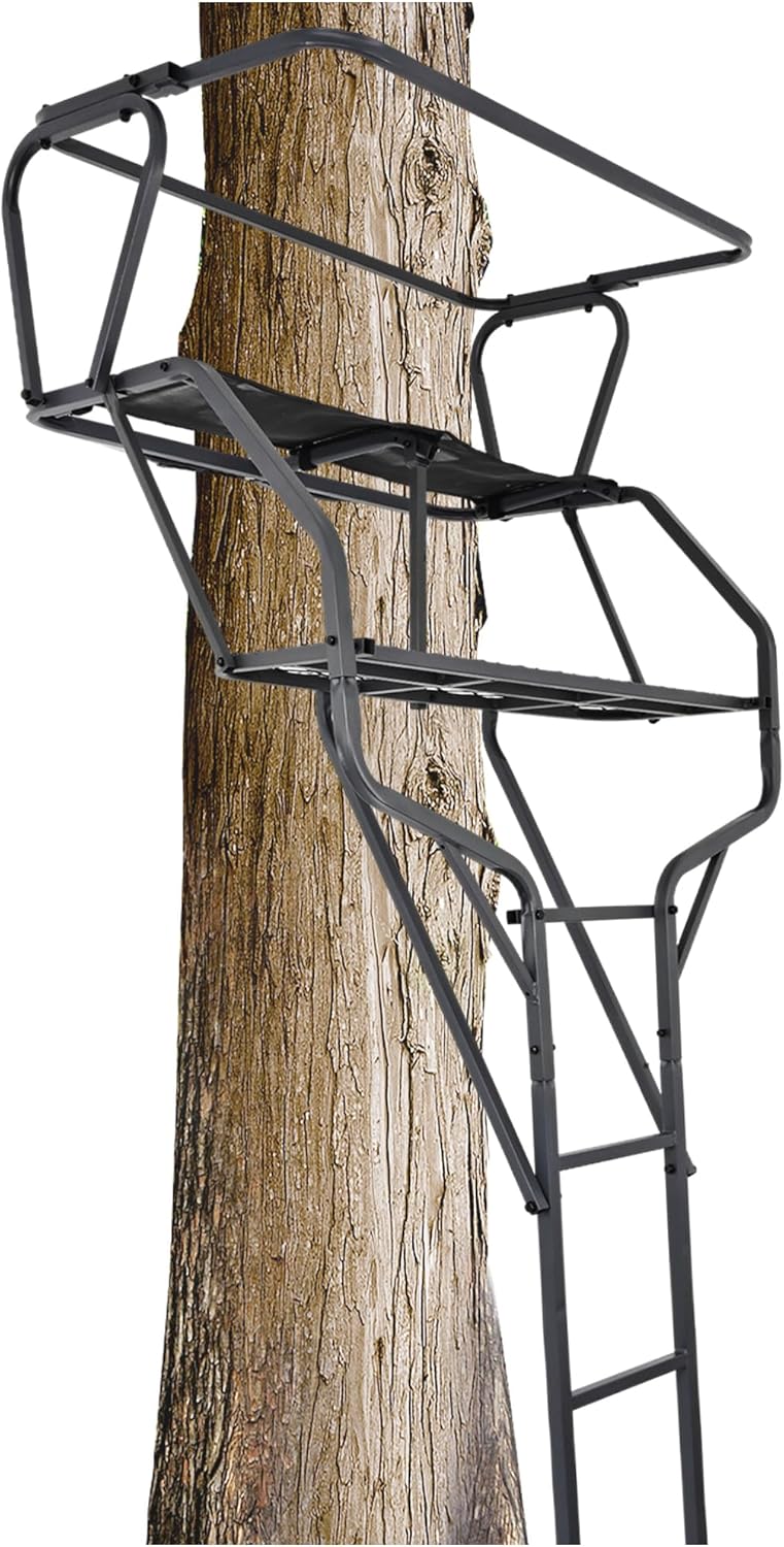 KUAFU 18' 2-Man Ladder Tree Stand Climbing Tree Stand for Deer Hunting Elevated Climbing Seat Hunting Gear Equipment Accessories, 500 lb Weight Capacity
