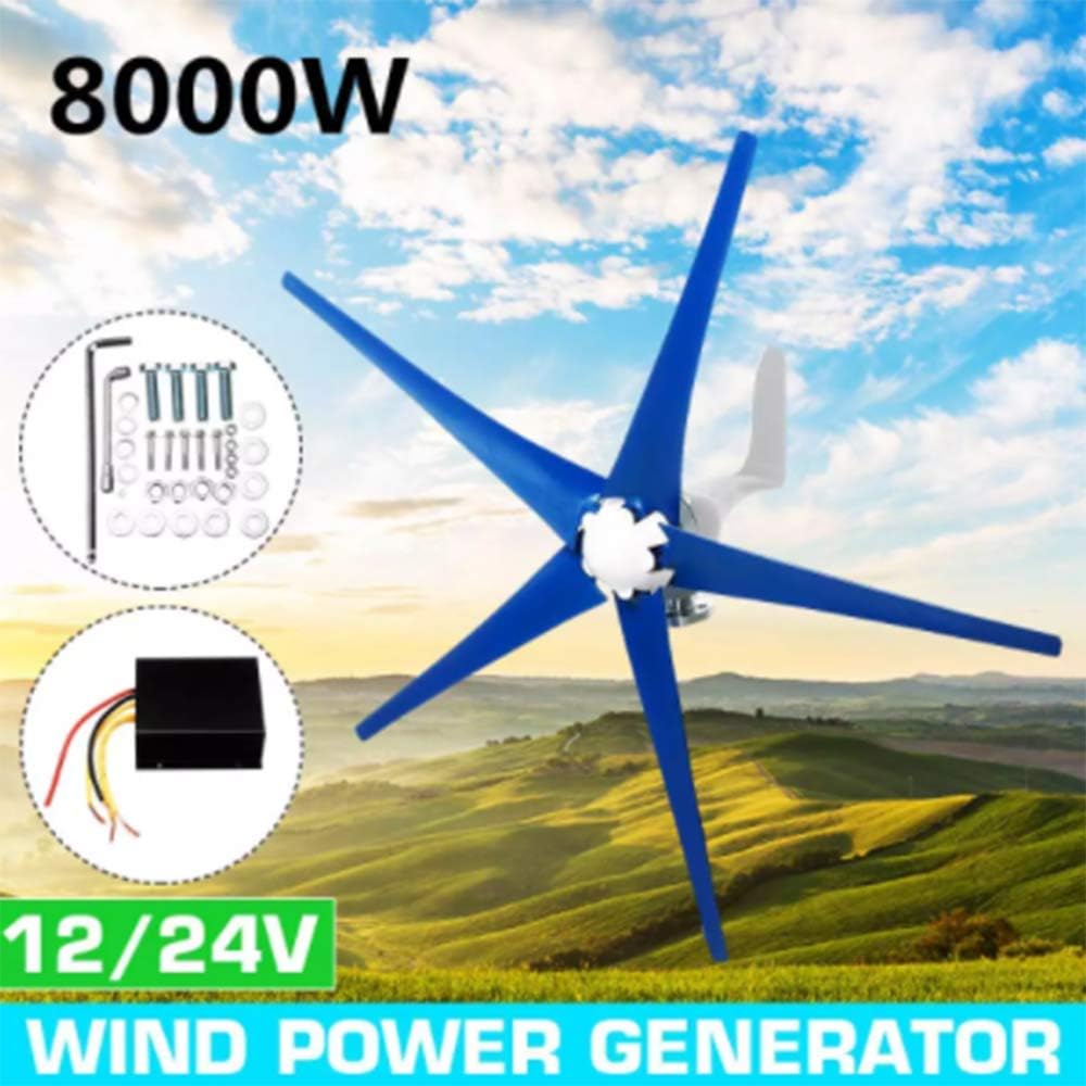 8000W 5 Blades 12V/24V Wind Turbines Generator Horizontal Wind Generator with Controller Windmill Energy Turbines Charge,24v