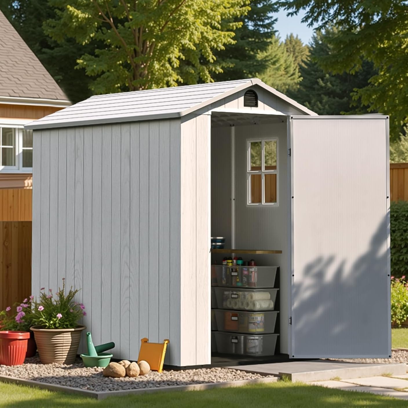 Patiowell 4 x 6 Resin Storage Shed, Outdoor Plastic Garden Shed with Lockable Door & Window, Easy Assembly Tool Shed for Backyard, Light Gray