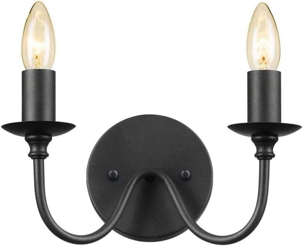 Black 2-Light Wall Sconce, Candle Wall Lamp, Outdoor Wall Light, Farmhouse Rustic Modern Industrial Bathroom Vanity Lighting Fixture, Living Room, Dining Room, Kitchen, Porch, Bedroom