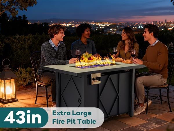 Smug 43 Inch Propane Fire Pit Table, 50,000 BTU Outdoor Gas Fire Pit for Outside Patio Deck Garden Backyard Deck Balcony, CSA Certification