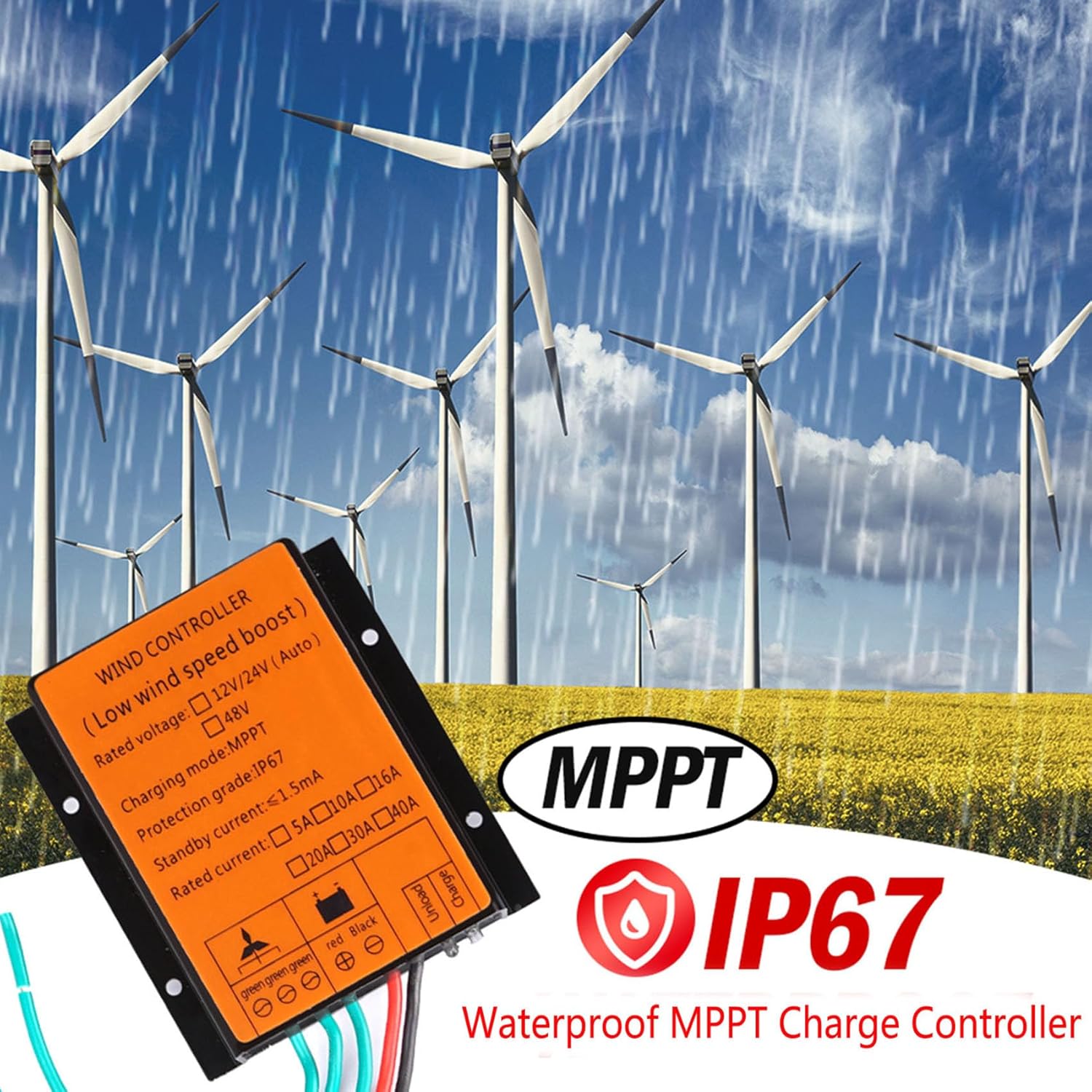 12V,BAOJUHUIKANG 12V 24V 48V Low Wind Speed Charge Controller 10000W MPPT Charge Controller for Horizontal Vertical Wind Turbine Generator