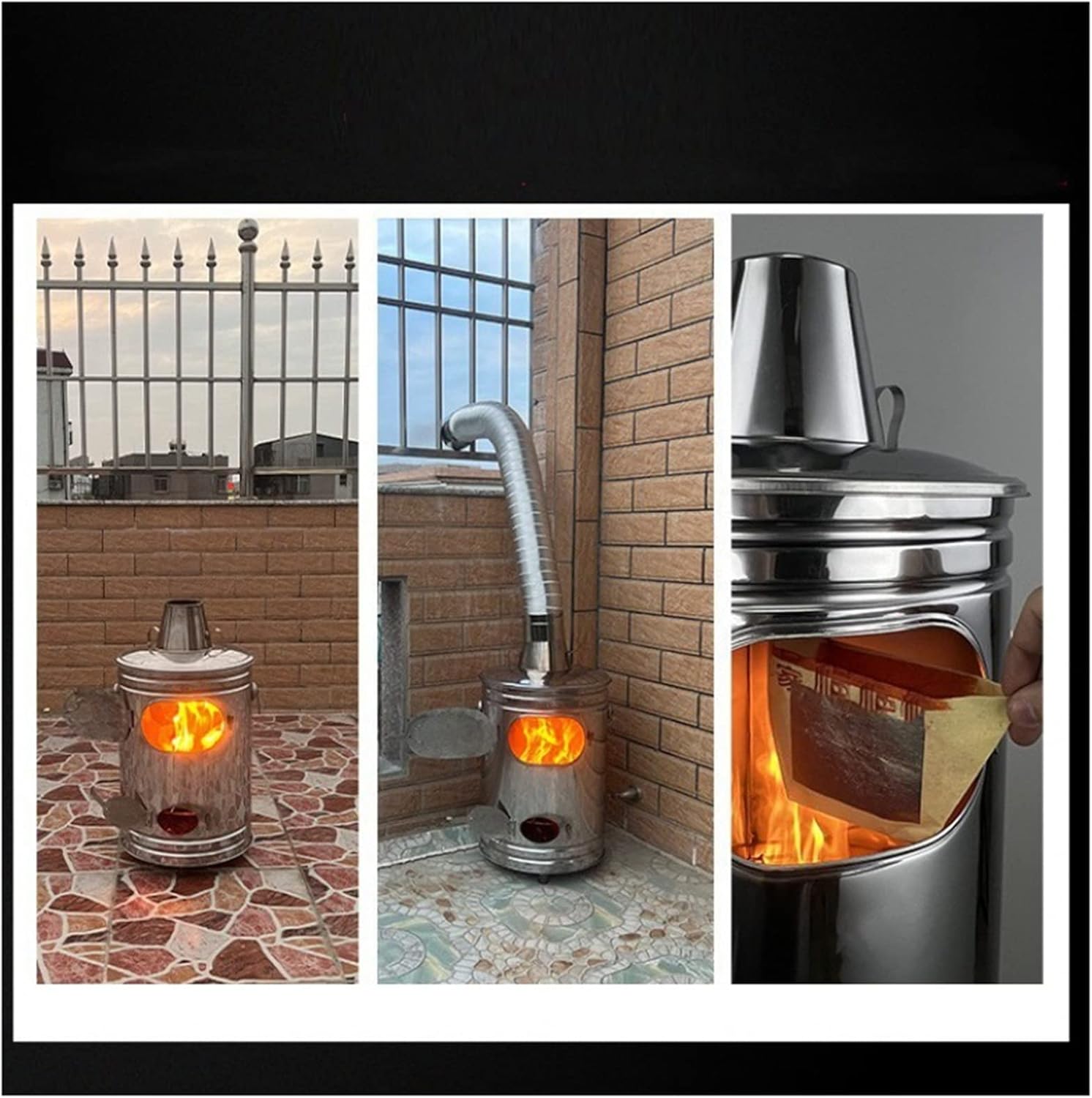 Burn Barrel Incinerator with Exhaust Pipe Stainless Steel Backyard Burn Barrel, Portable Bonfire Pit Outdoor Wood Burning Firepit, for Outside Patio Camping ,61*46*34CM/24.01*18.11*13.38in
