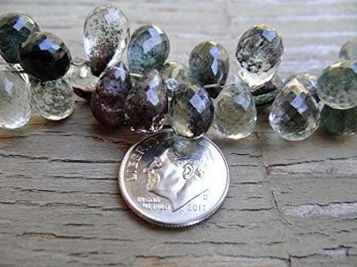 moss garden lodolite phantom quartz | 3d faceted pear teardrop briolettes | 10.5x6.5-12x7mm | sold individually & in matched pairs