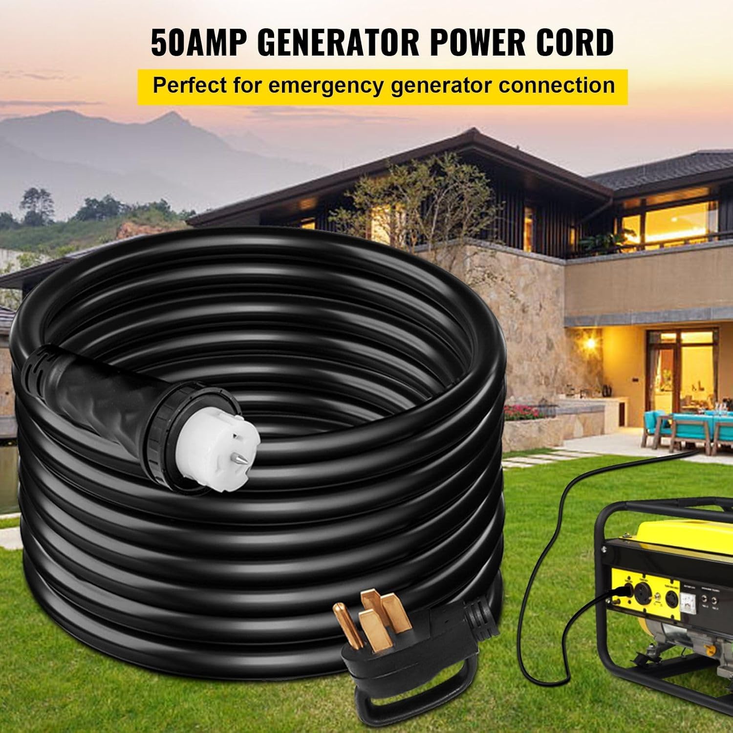 75ft 50 Amp Heavy Duty Generator Extension Cord, 6AWG/3C+8AWG/1C with N14-50P, SS2-50R & CS6364 Twist Lock Connectors, All-Weather Power Cord for Industrial and Home Backup