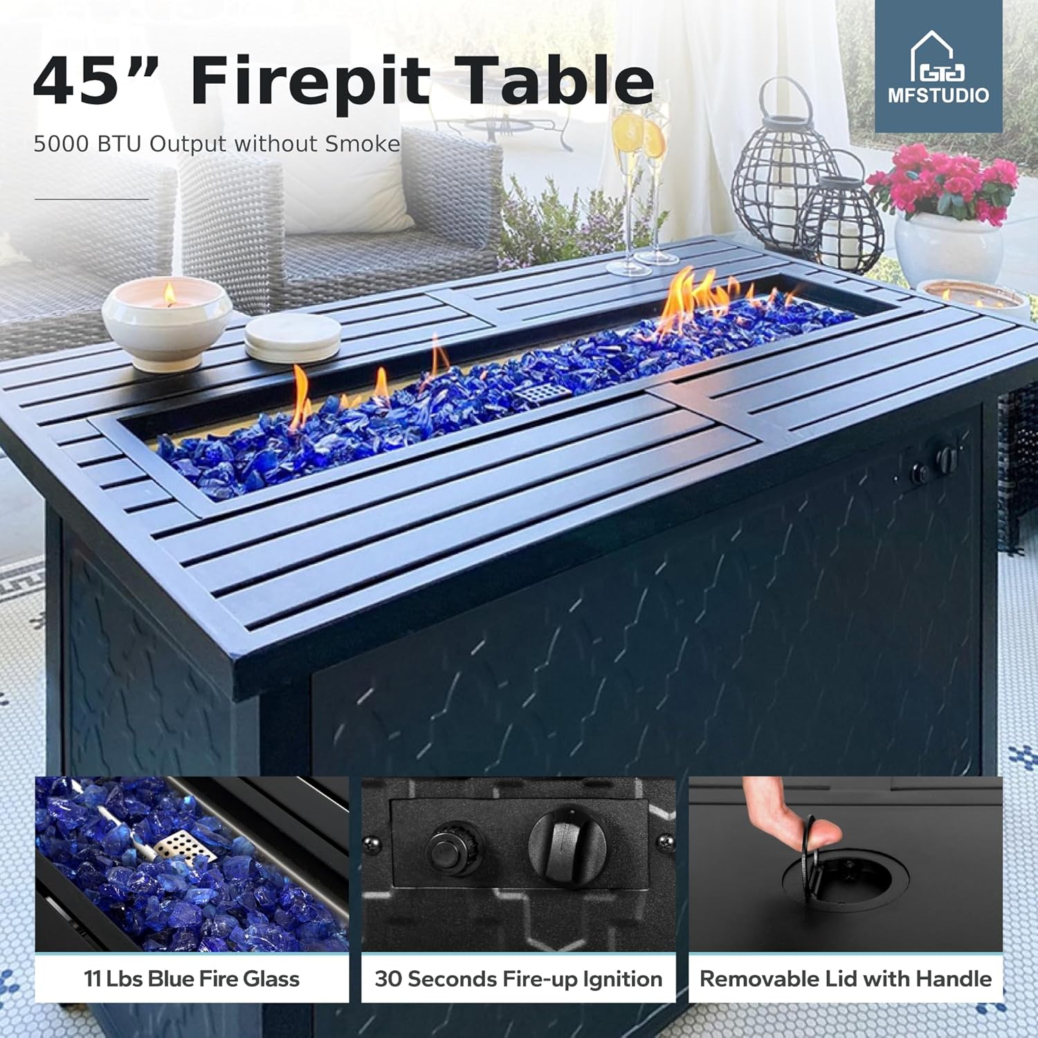 MFSTUDIO 6 Pieces Outdoor Patio Furniture Set with Fire Pit Table, Metal Outdoor Sectional Sofa Conversation Set for Backyard,Garden