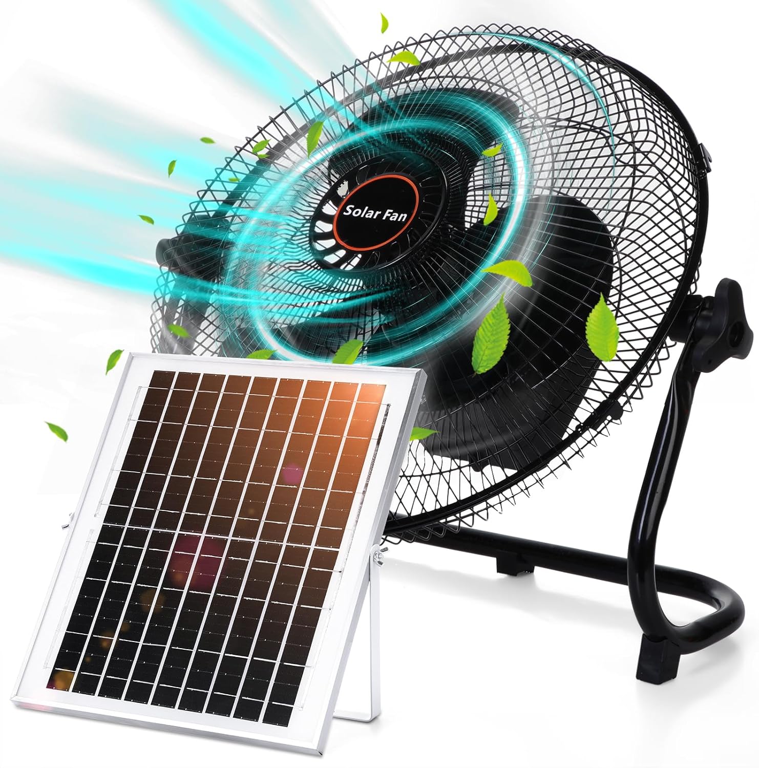 15000Mah 12 Inch Solar Panel Powered Fan, 2 in 1 Solar Panel or AC Charger Powered Fan 12W 9V Portable for Chicken Coop Greenhouse Household Exhaust Camping Travel Outdoor(Black)