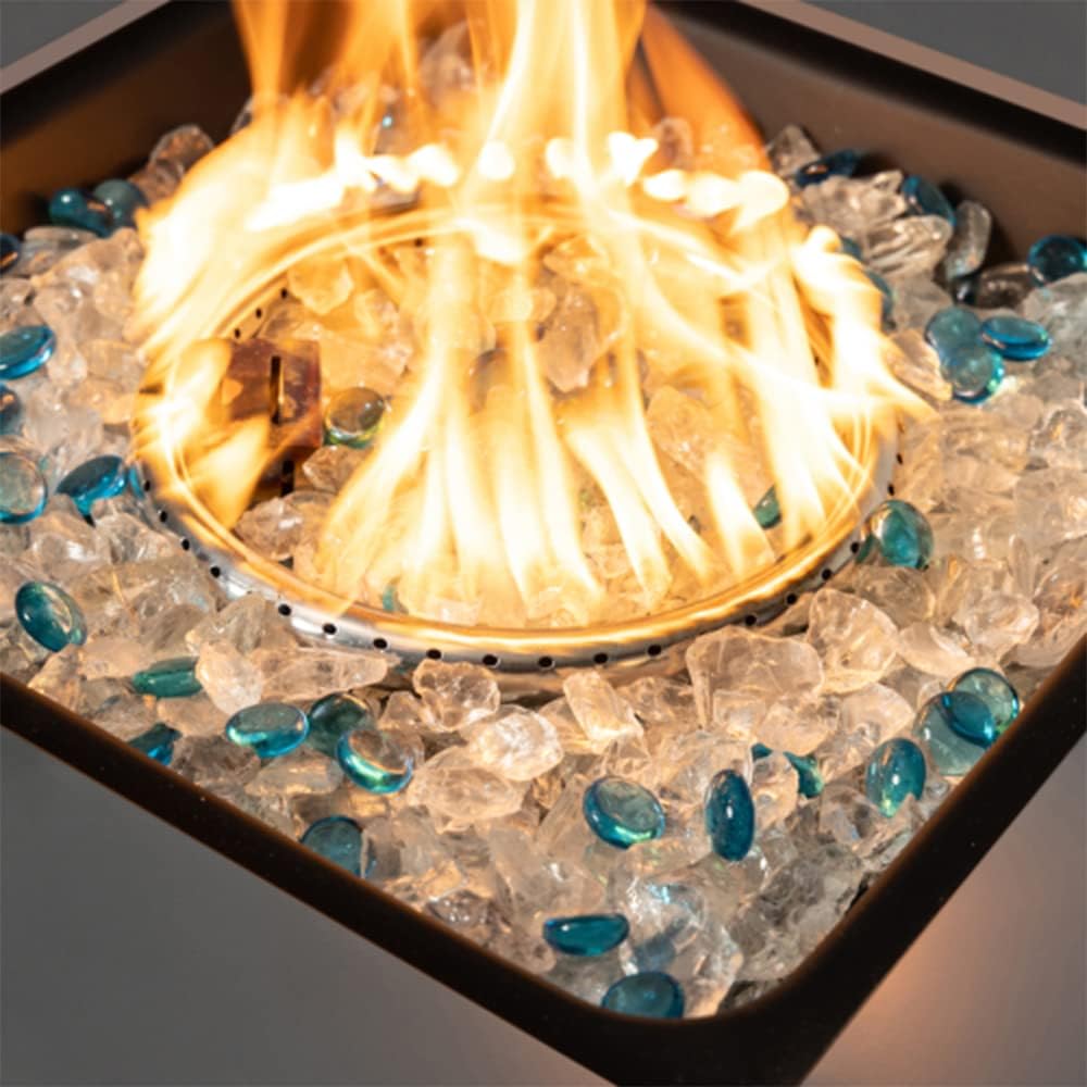 Outdoor Concrete Fire Pit Table, Pulse Ignition Weatherproof Square Propane Gas Fire Table, Adjustable Flame, with PVC Cover, Glass Rock,Gray