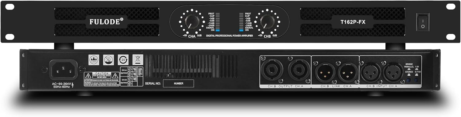 Professional 2-Channel Power Amplifier, 1U 2 x 1500W at 4-Ohm Audio Amp with XLR/Speakon Connectivity, Stereo/Bridge/Parallel Modes, Limiter & Overload Protection for Stage and Studio