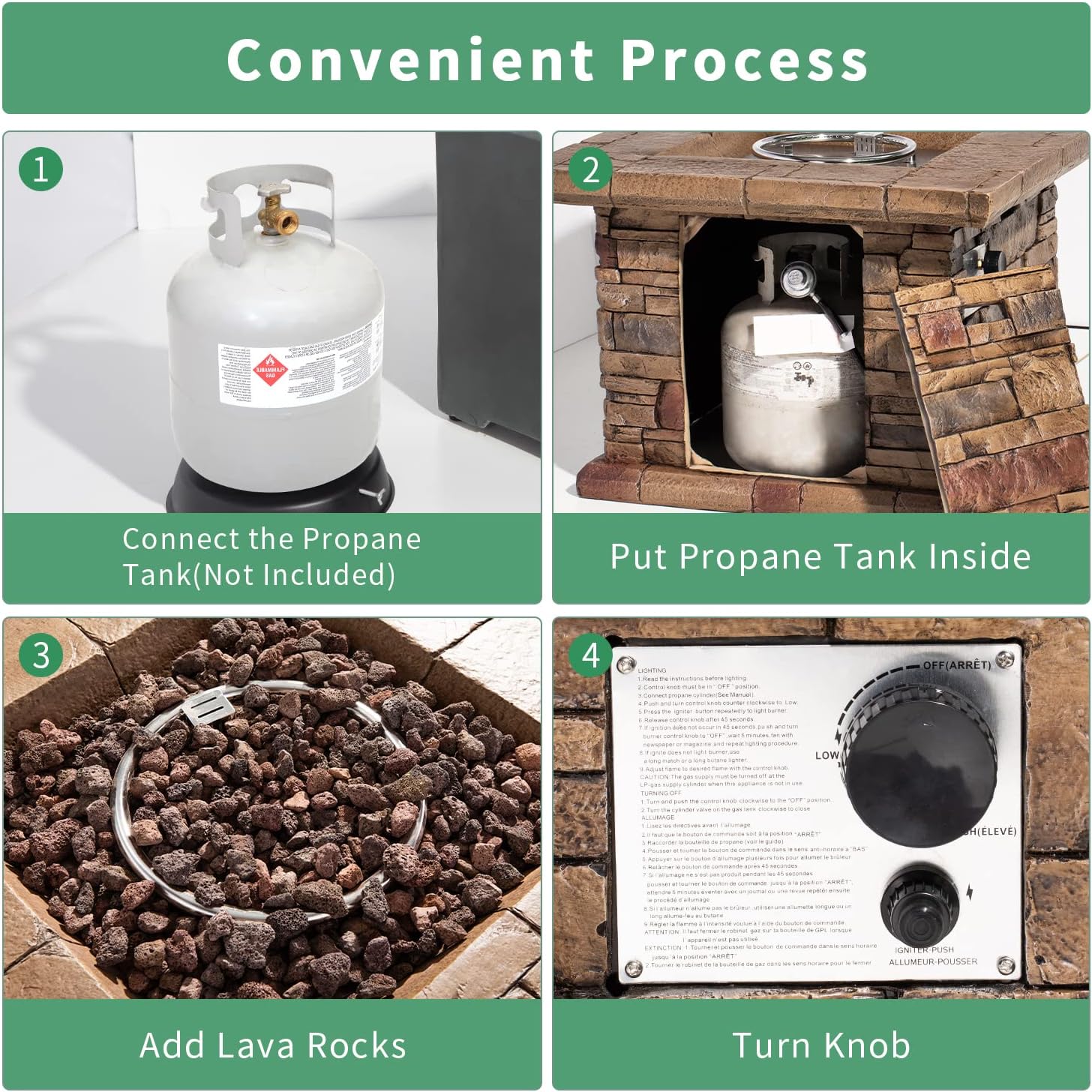 Outdoor Propane Fire Pit Table, 32 Inch 40,000 BTU Brown Square Concrete Gas Fire Table w Lava Rocks, Rain Cover, Fits 20 lb Propane Tank Inside, Imitation Stone Design