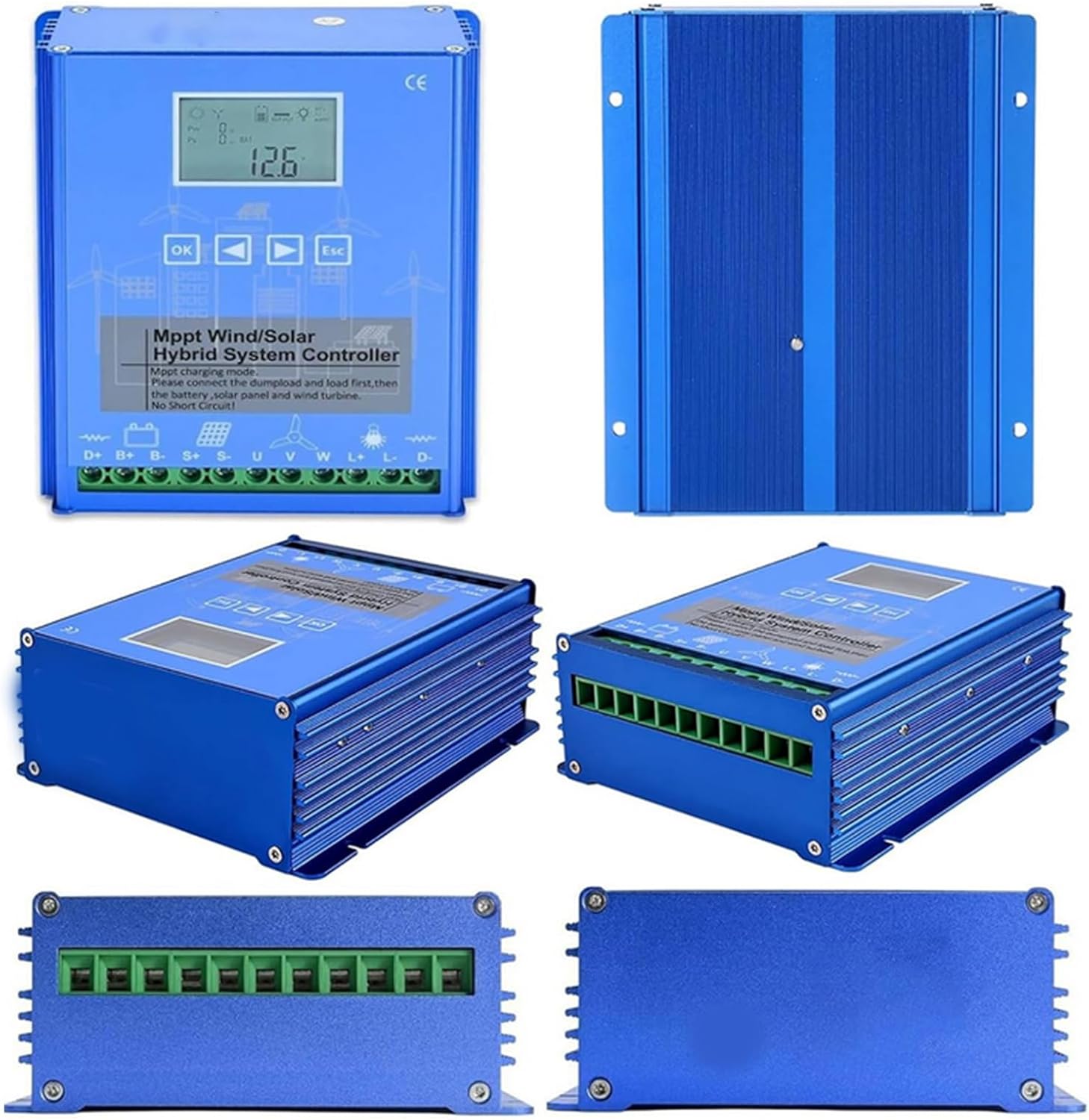 Solar Wind Power Accessories Intelligent Regulator,1500W Wind Solar Hybrid Charge Controller with LCD Display Apply to 12/24/48V Sealed and Lithium Battery Colorful,12V