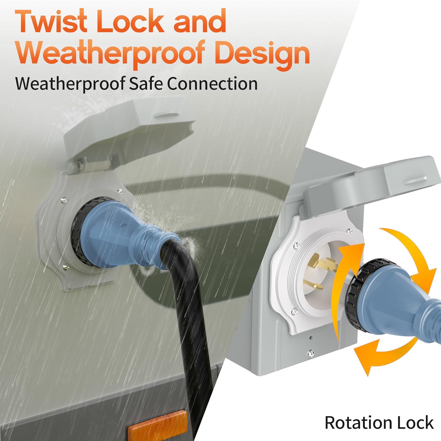 50FT 50 Amp Generator Cord, NEMA 14-50P/SS2-50R Heavy-Duty 4 Conductors Cable, Pure Copper STW RV Extension Cord, Female Plug with Twist Lock, Suitable for RV or Camper, ETL Listed