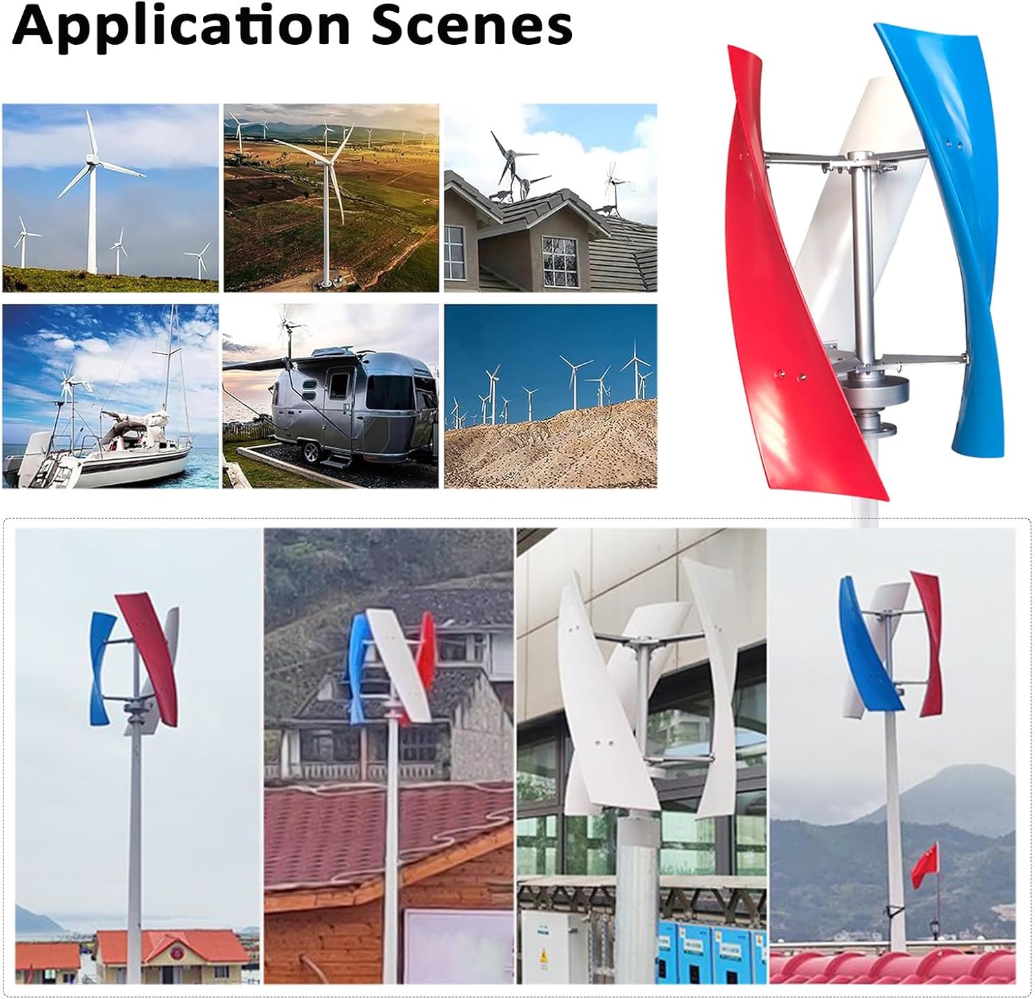 Wind Turbine Generators Kit, 12/24V 6000W 3 Blade Vertical Wind Turbine Generator with Controller, for Boats, Gazebos, Houses, Businesses, Industry,Multi-24V