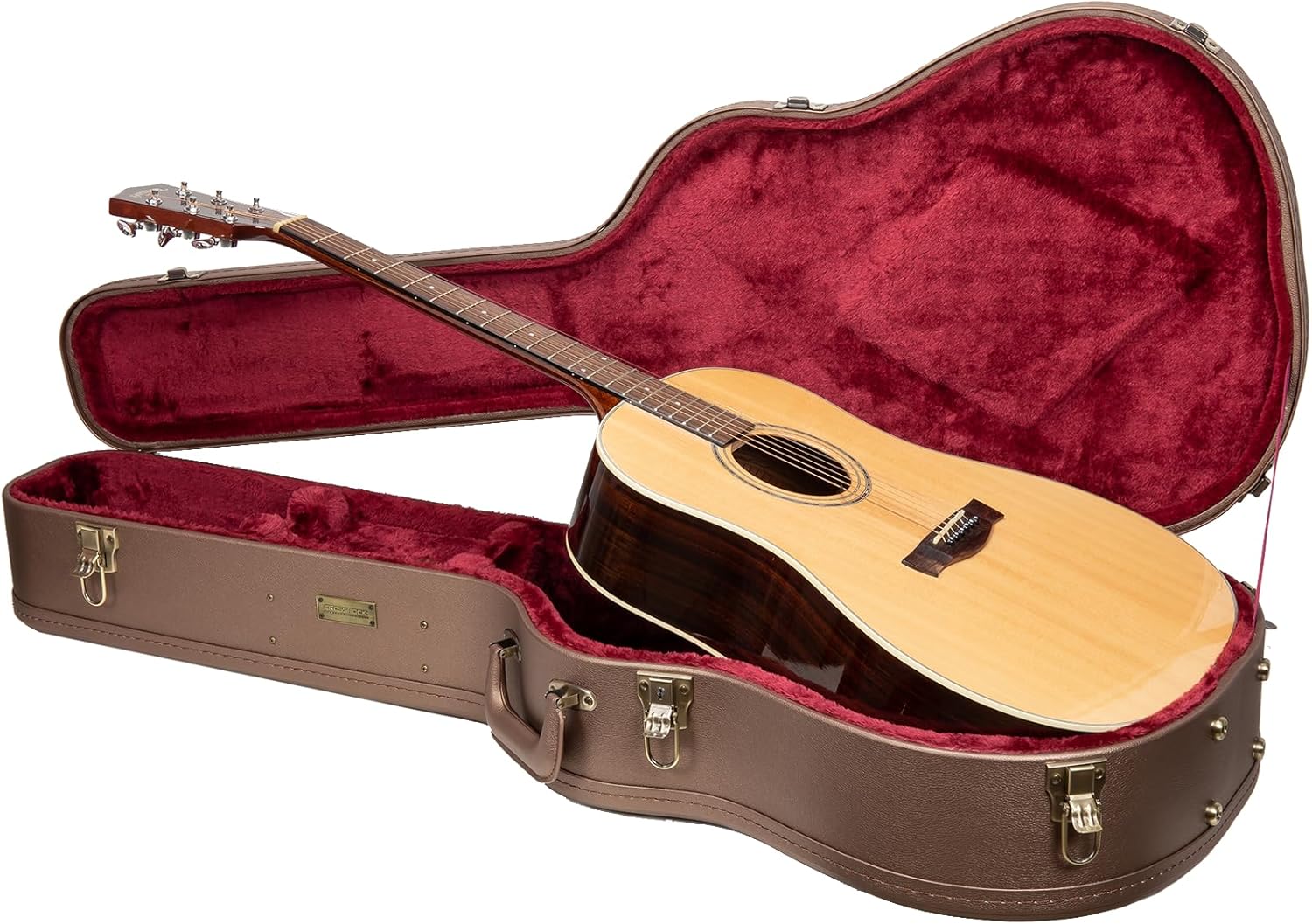 Crossrock Wooden Dreadnought Acoustic Guitar Case for Gibson J-45 / Martin D-Style | Chocolate Brown Finish, Burgundy Velvet Interior & Lock – Designer Series(CRW520DCB)
