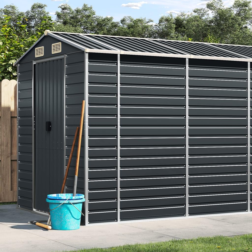 Gartenschuppen Anthrazit 191 x 555 x 198 cm verzinkter Stahl Outdoor Storage Shed mit Belüftung, schlankes Modernes Design, platzsparendes prefab House for Garten, Garage, Hof