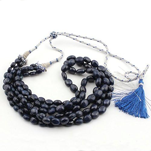 1 Strand Natural Blue Sapphire Dyed Smooth Oval Beads Necklace - 20 Inch Strand with Adjustable Tussle 8mm-13mm