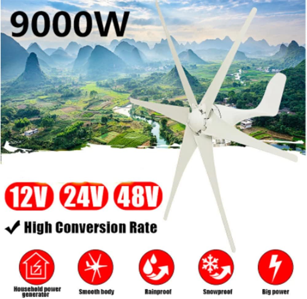 9000W Horizontal Wind Generator 12/24/48V 6 Blades Wind Turbines Generator Windmill Energy Turbines Charge for Home Or Camping