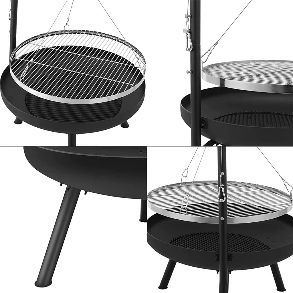 Outdoor Bbq Fire Pit Bowl Tripod Hanging Swivel Grill Adjustable for Camping