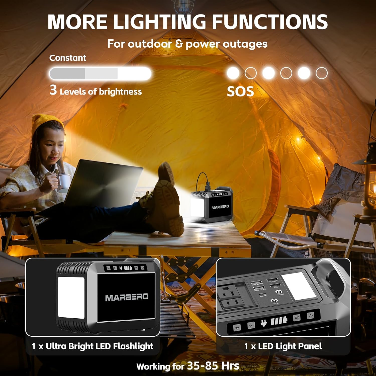MARBERO Solar Generator 148Wh Portable Power Station with Solar Panel 40W Included Solar Power Bank with AC Outlet 200W Surge for Home Outages Camping Outdoor Adventure Emergency