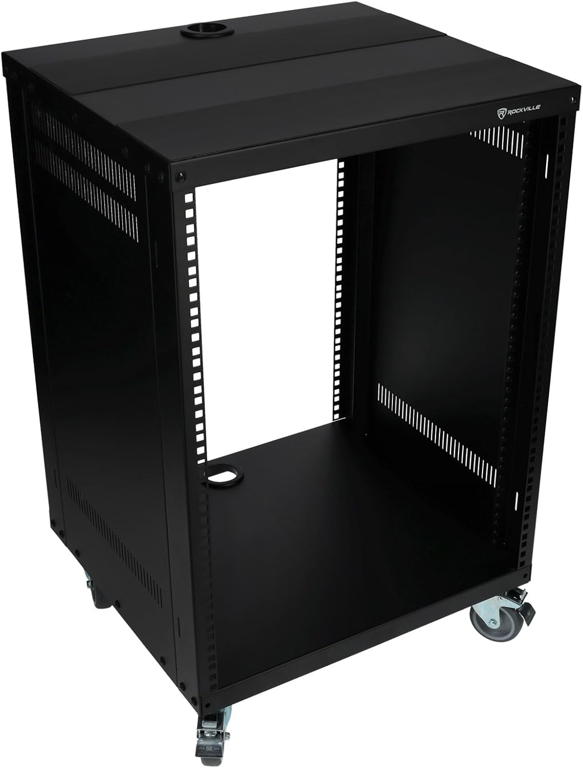 Rockville RR14U 14U Live Sound/Recording Studio Rack Case with Wheels, Reversible Rack Rails, Front & Rear Mounting, Cable Management Ports, 440lb Capacity