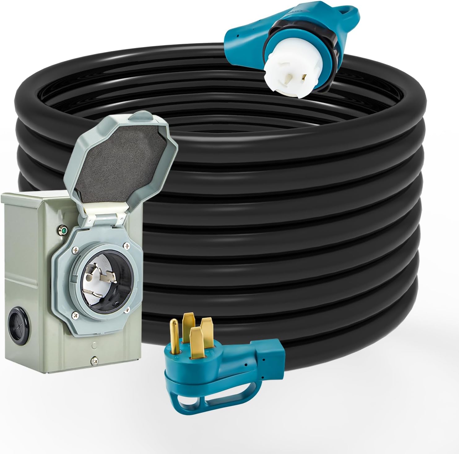 50 Amp Generator Power Cord and Power Inlet Box Waterproof Combo Kit, 125V/250V 50A NEMA 14-50P to SS2-50R Generator Extension Cord with NEMA SS2-50P Generator Inlet, ETL Listed (25FT)