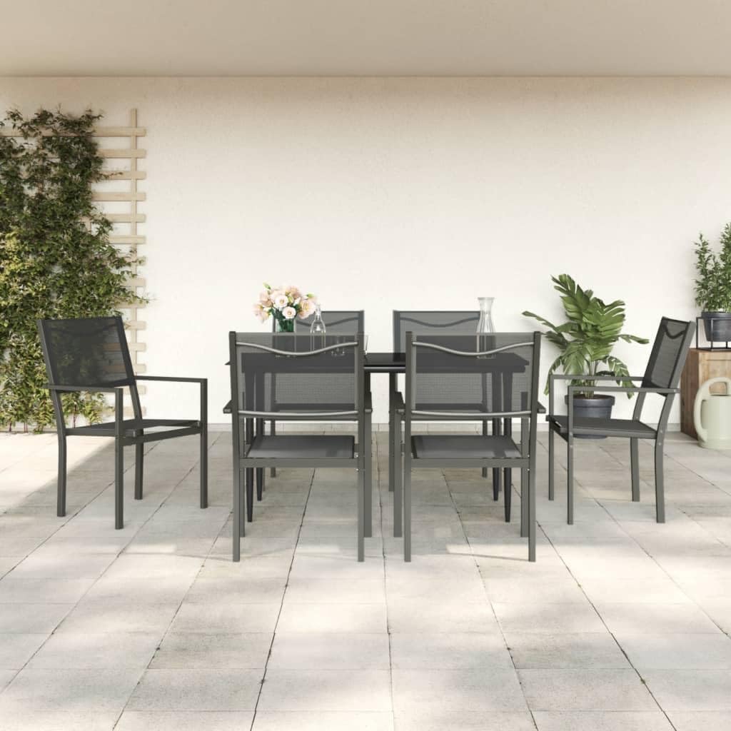 Furniture Sets 7 Piece Patio Dining Set Black Steel and Textilene,Introducing The Allure of Outdoor Luxury: Garden Dining Set for Unforgettable Gatherings Garden Conversation Sets