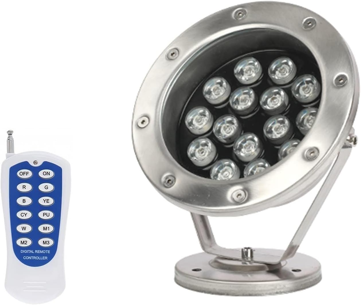 Colorful Submersible LED Light - Outdoor Spotlight, 12V/24V Color Changing Pond Lamp with Remote Control，Low Voltage RGB IP68 Underwater Light, for rockeries, Pools, Fountains(Ac 24v,15W)