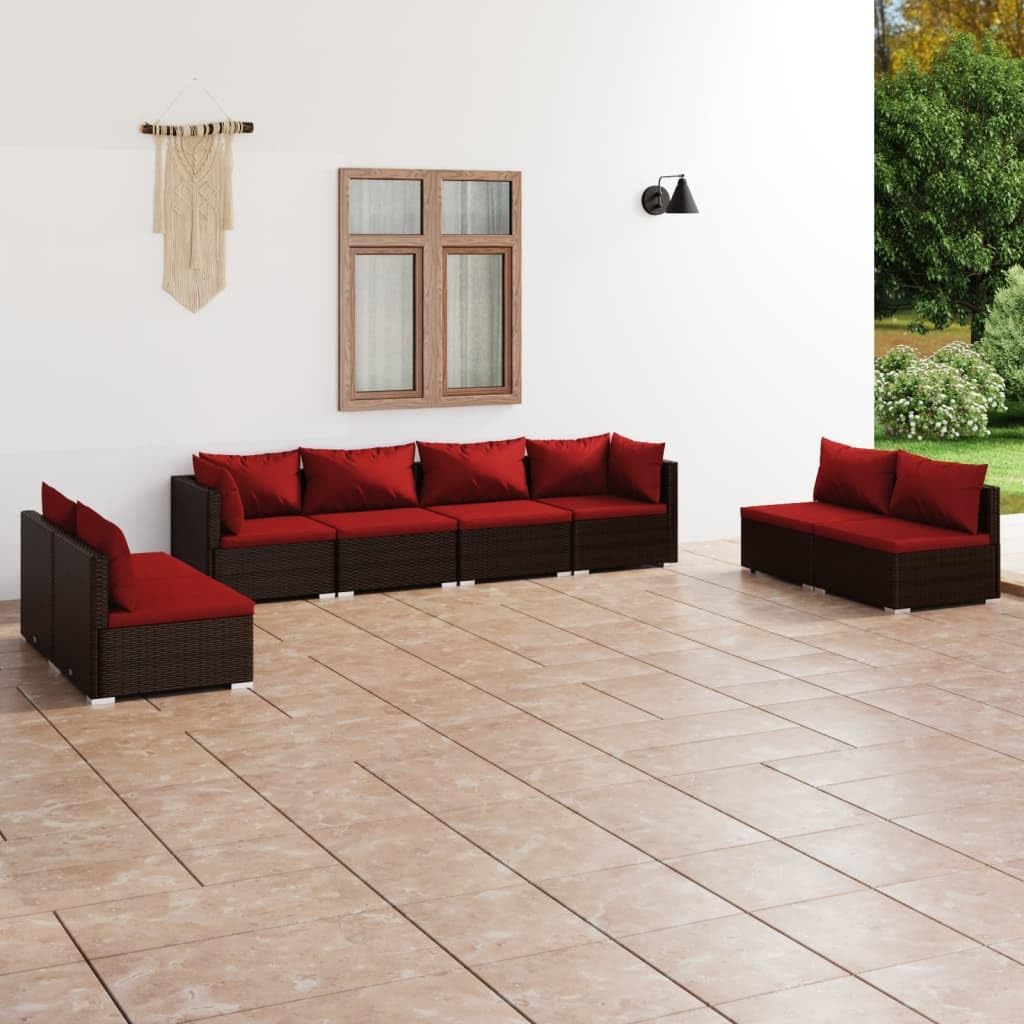 8 Piece Patio Lounge Set with Cushions Poly Rattan Brown,Stylish and Durable Patio Lounge Set with Modular Design for Comfortable Outdoor Relaxation Patio Furniture, Outdoor Furniture Sets