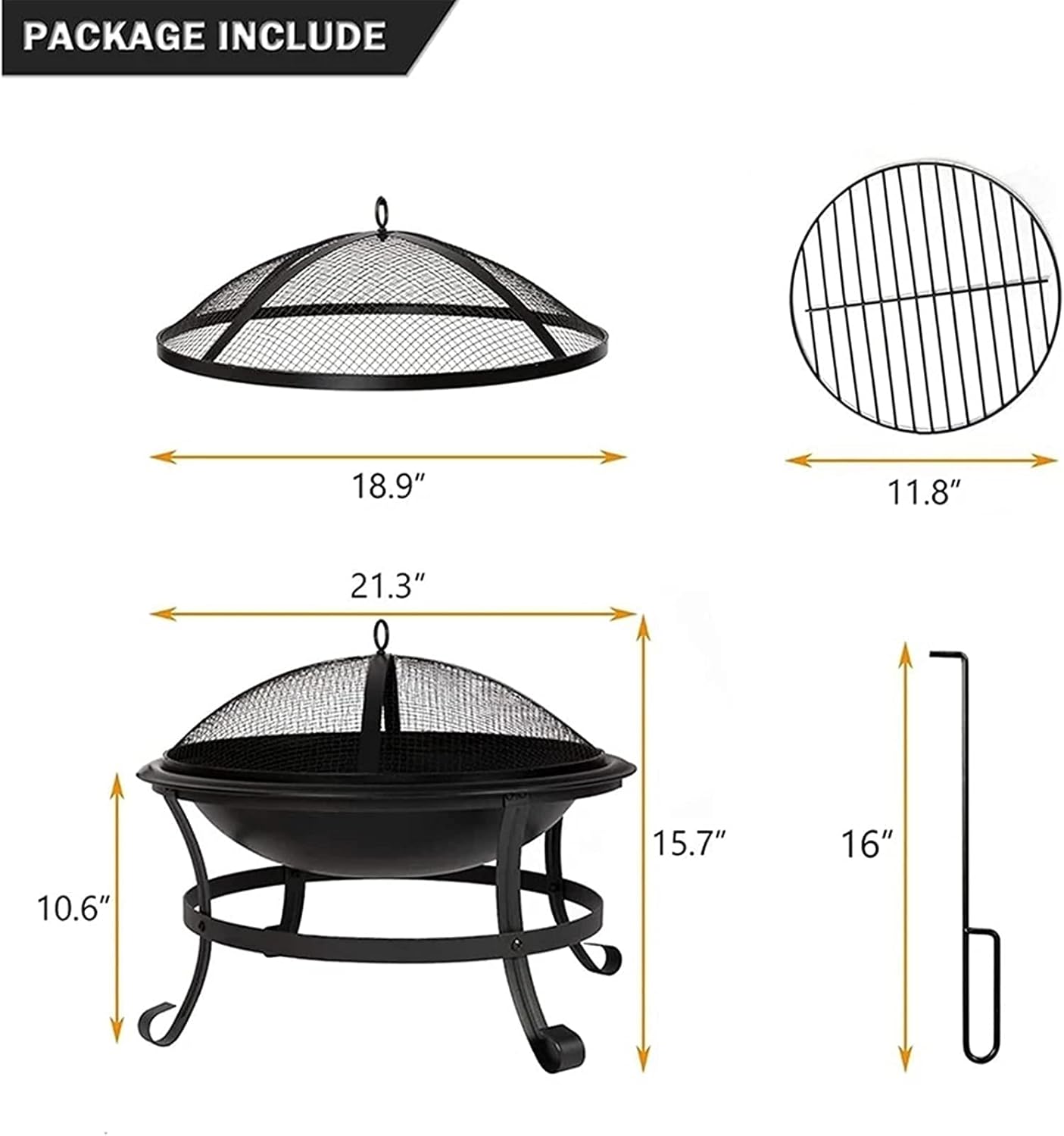 Outdoor Fire Brazier Outdoor Wood Burning BBQ Grill Firepit Bowl Mesh Cover Patio Steel Fire Pit Bonfire Easy to Use