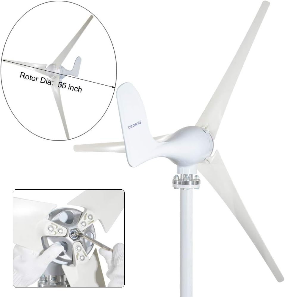 Pikasola 400W Wind Turbine Generator AC 12Volt Economy 3 Blades Windmill for Wind Solar Hybrid System 2.5m/s Start Wind Speed,400w Windmill Generator for Home