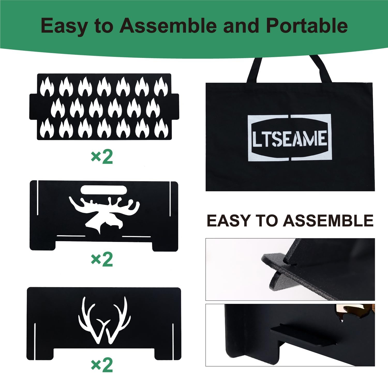 24 inch Portable Square Fire Pit Outdoor Foldable Plug Fire Pit Suitable for Camping, Picnic, Backyard, Garden Bonfires and Outdoor Wood Burning with Storage Bag