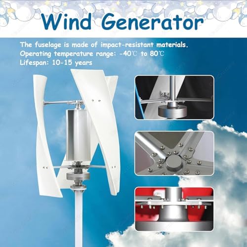 300W Maglev Vertical Wind Turbine Kit - Portable Wind Power Generation with 3 Curved Nylon Blades for Courtyard, Farm, Factory & Remote Use