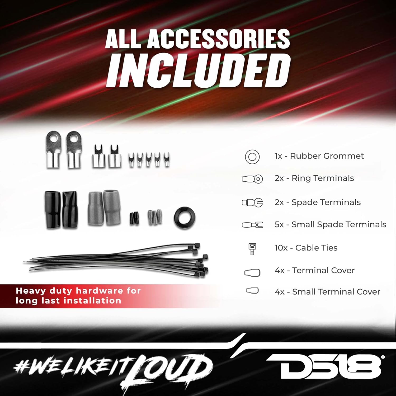 DS18 AMPKIT0/SLV - 0-GA CCA Complete Package Installation Cable Kit for Car Audio Amplifiers Silver