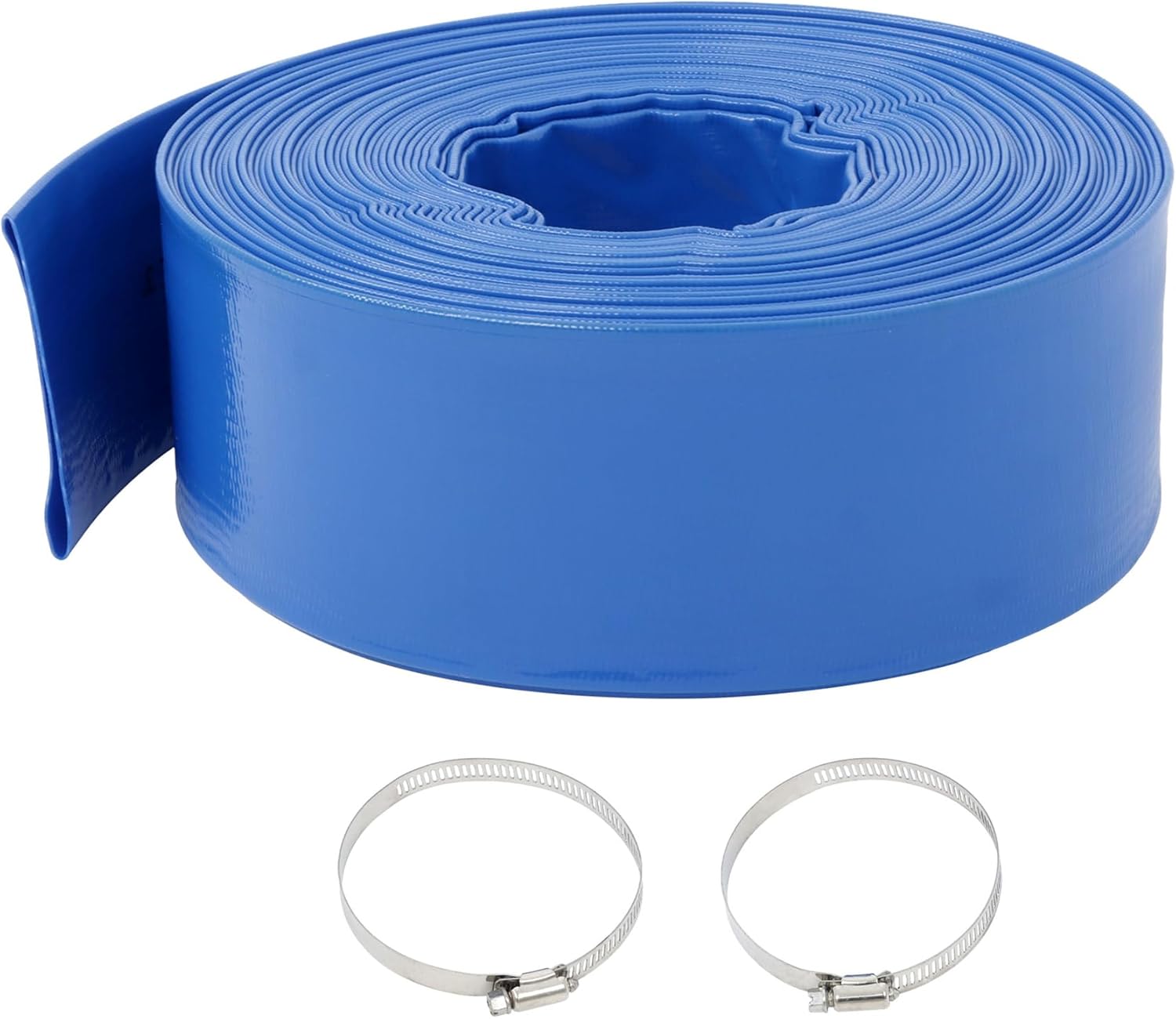 3 Inch x 100FT PVC Irigation Backwash Hose, Heavy Duty Drain Pool Hoses for Swimming Pools With Two Hose Collets, Blue