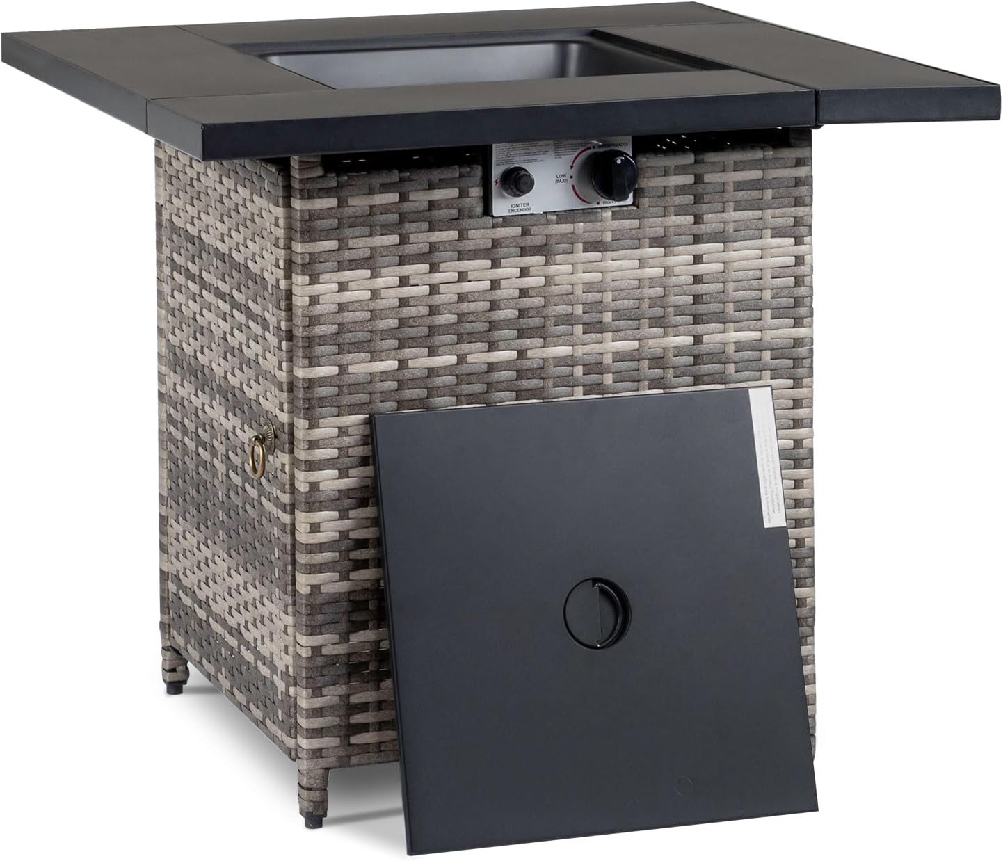 28 inch Wicker Propane Fire Pit Table, CSA-Certified, Outdoor Patio Fire Pit Table 50,000 BTU Gas Firepits with Lid and Lava Rocks for Deck Garden Backyard (28 inch)