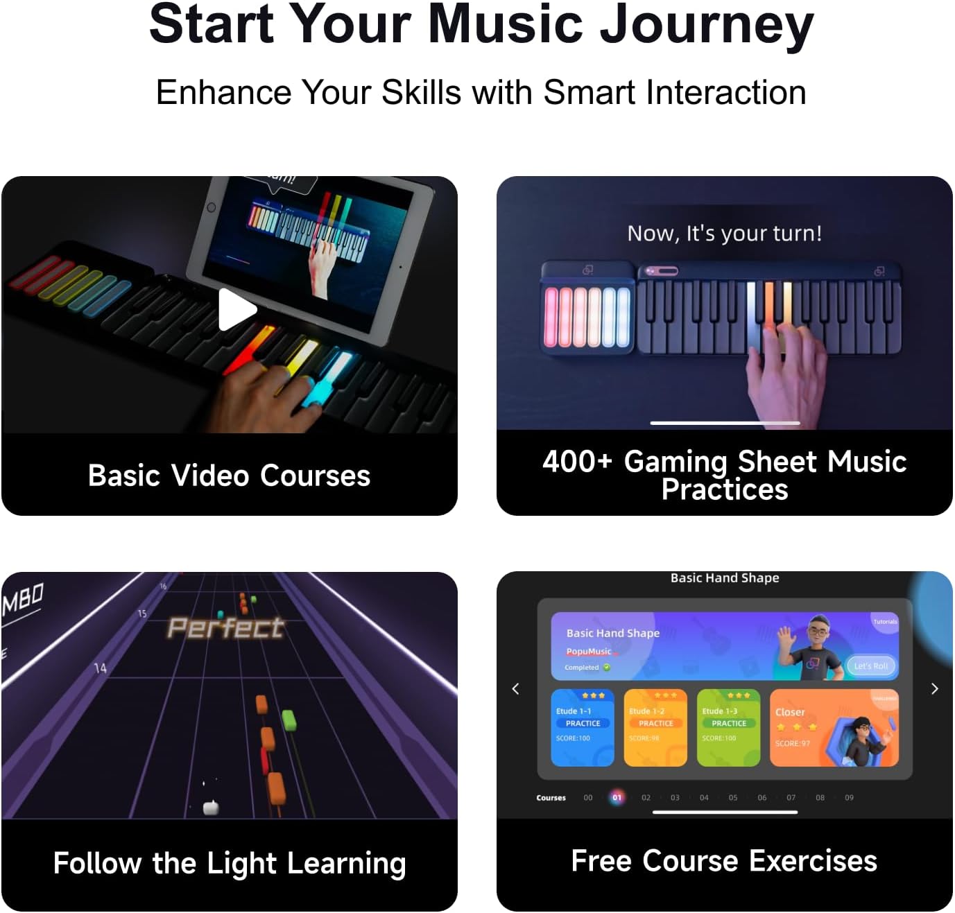 Smart Piano Keyboard,Rainbow LED Lights&Free Apps,Learning Portable Keyboard,256 Voices,100+ Auto Chords,MIDI Support,59-Key Digital Piano for Beginners,Gift for Birthdays or Holidays