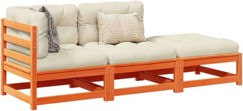 Patio Set 3 Piece Patio Sofa Set with Cushions Wax Brown Solid Wood Pine