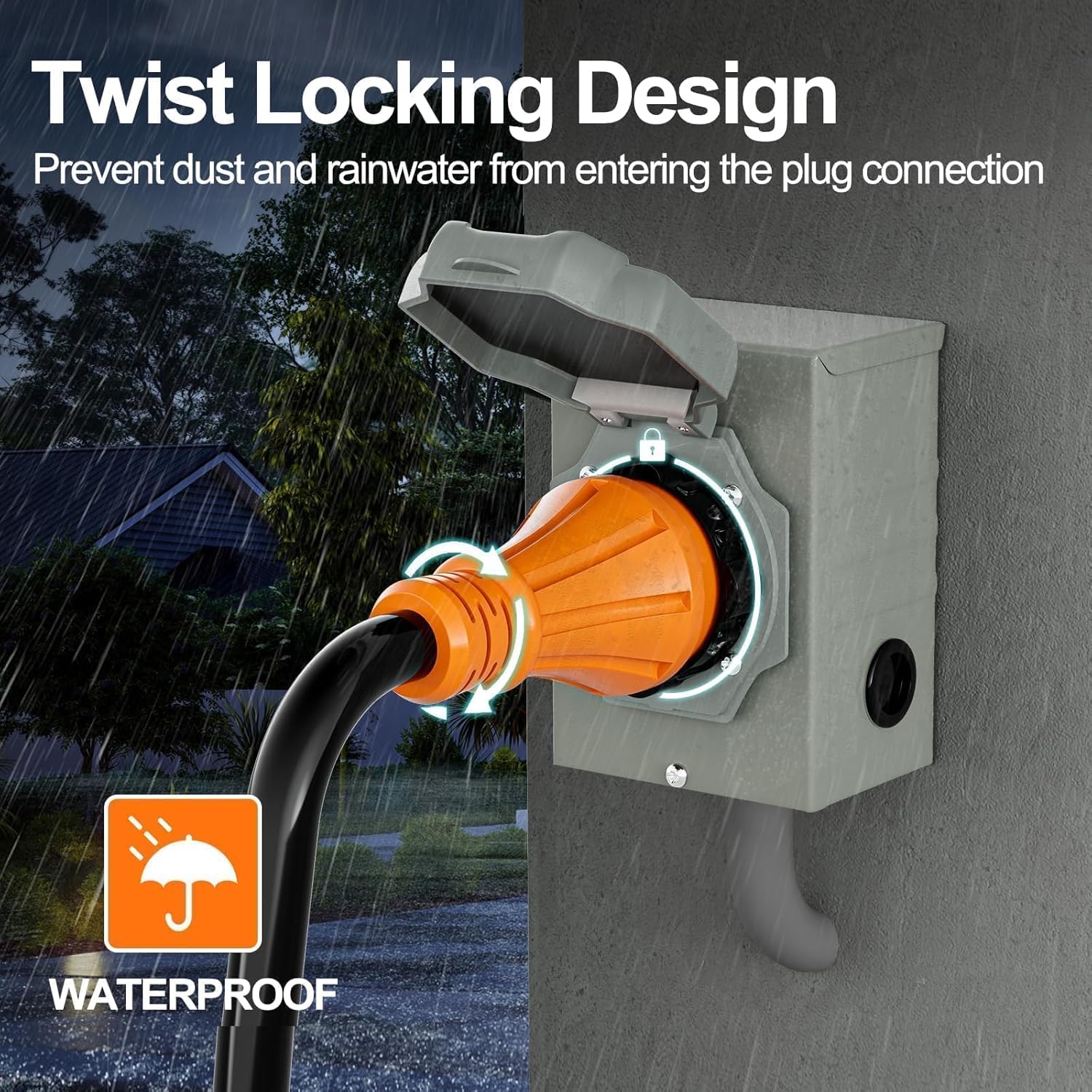 50 Amp Generator Cord and Pre-Drilled Inlet Box Kit, 25ft Generator Cable Extension 50A 4 Prong NEMA 14-50P to SS2-50R with Twist Lock, Heavy Duty STW Wire for RV Camper & House, ETL Listed